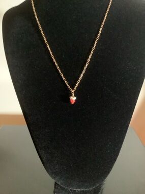 Elegant Gold Chain Necklace with Red Strawberry Pendant